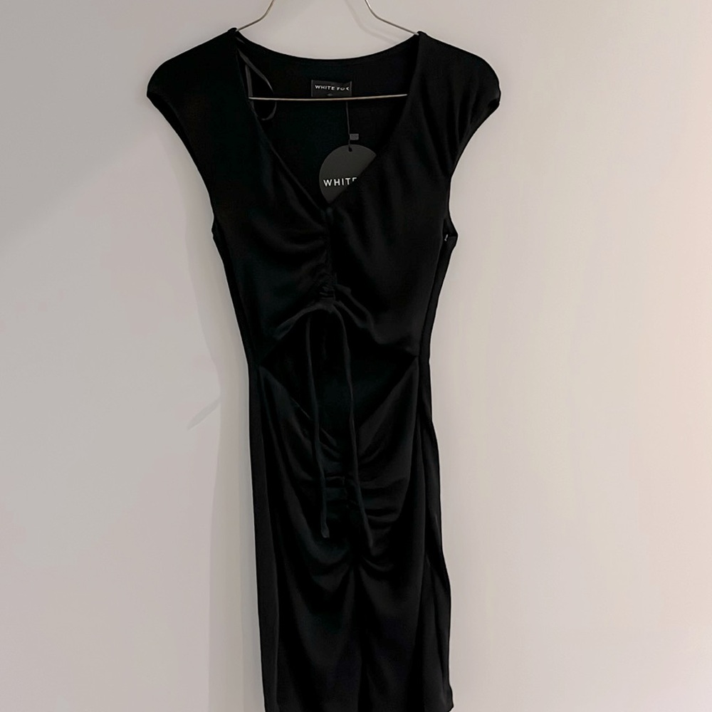 BNWT White Fox Black Ruched Mini Dress